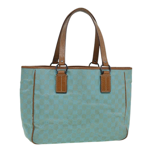 GUCCI GG Canvas Tote Bag Silver Turquoise Blue 113017 Auth 85473