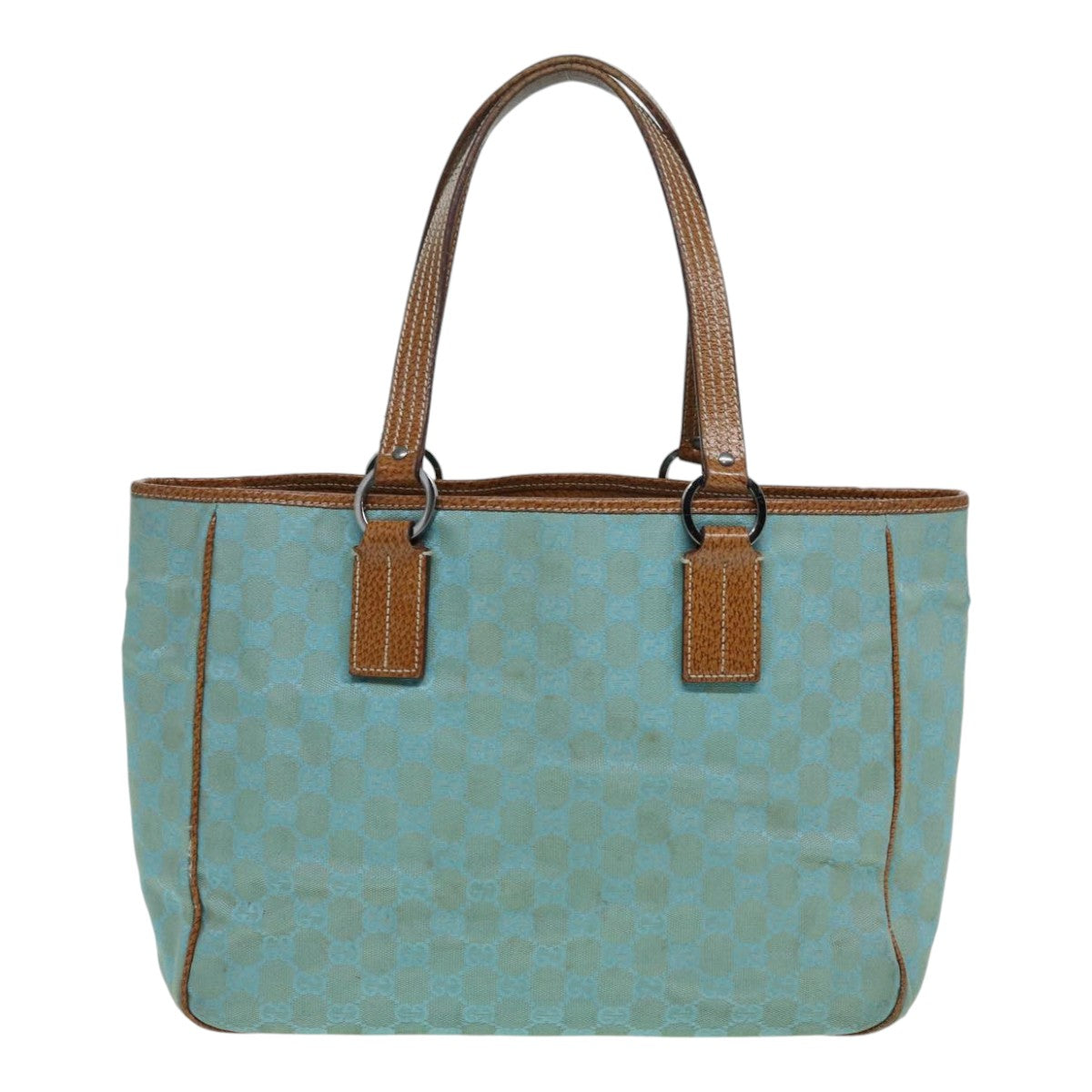 GUCCI GG Canvas Tote Bag Silver Turquoise Blue 113017 Auth 85473