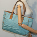 GUCCI GG Canvas Tote Bag Silver Turquoise Blue 113017 Auth 85473-21