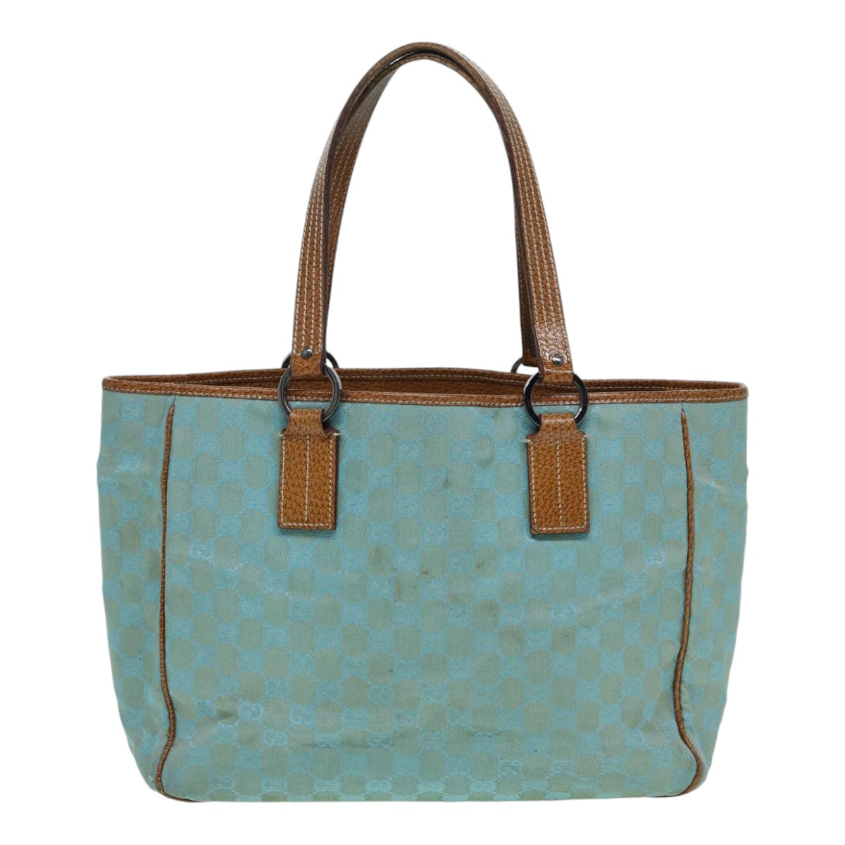 GUCCI GG Canvas Tote Bag Silver Turquoise Blue 113017 Auth 85473 - 0