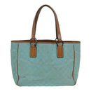 GUCCI GG Canvas Tote Bag Silver Turquoise Blue 113017 Auth 85473-2