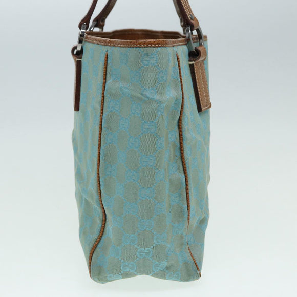 GUCCI GG Canvas Tote Bag Silver Turquoise Blue 113017 Auth 85473