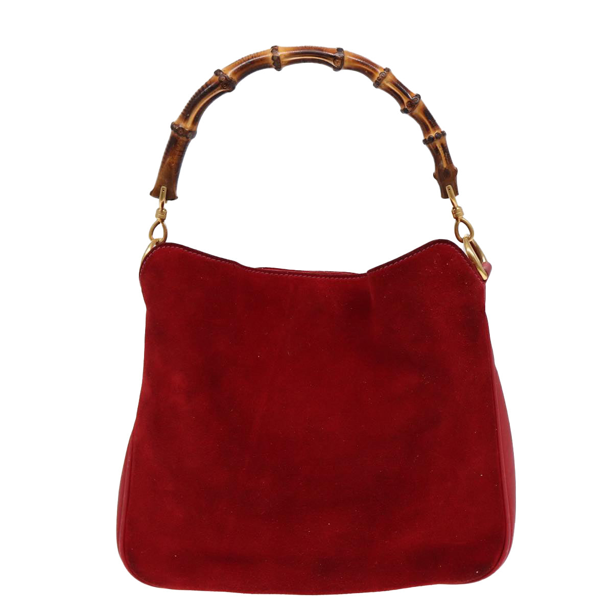 GUCCI Bamboo Shoulder Bag Suede 2way Red Gold 001 2113 1638 Auth 85477 - 0