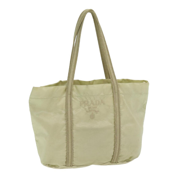 PRADA Handtasche Nylon Silber Beige Auth 85481