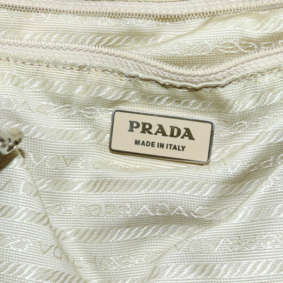 PRADA Handtasche Nylon Silber Beige Auth 85481