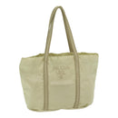 PRADA Hand Bag Nylon Silver Beige Auth 85481-1