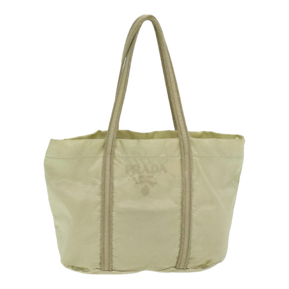PRADA Handtasche Nylon Silber Beige Auth 85481