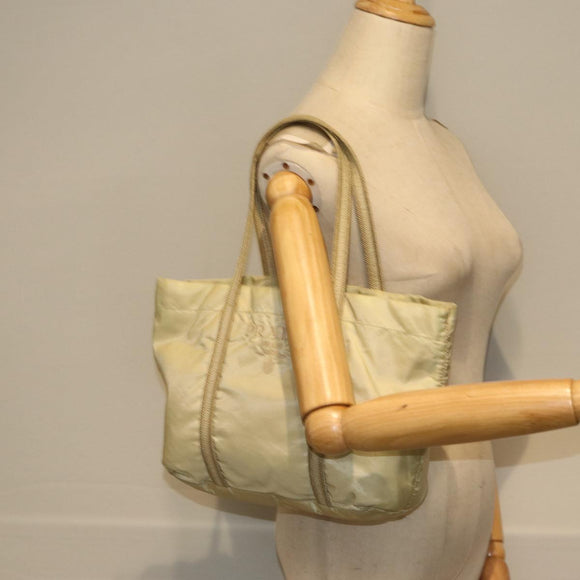PRADA Handtasche Nylon Silber Beige Auth 85481