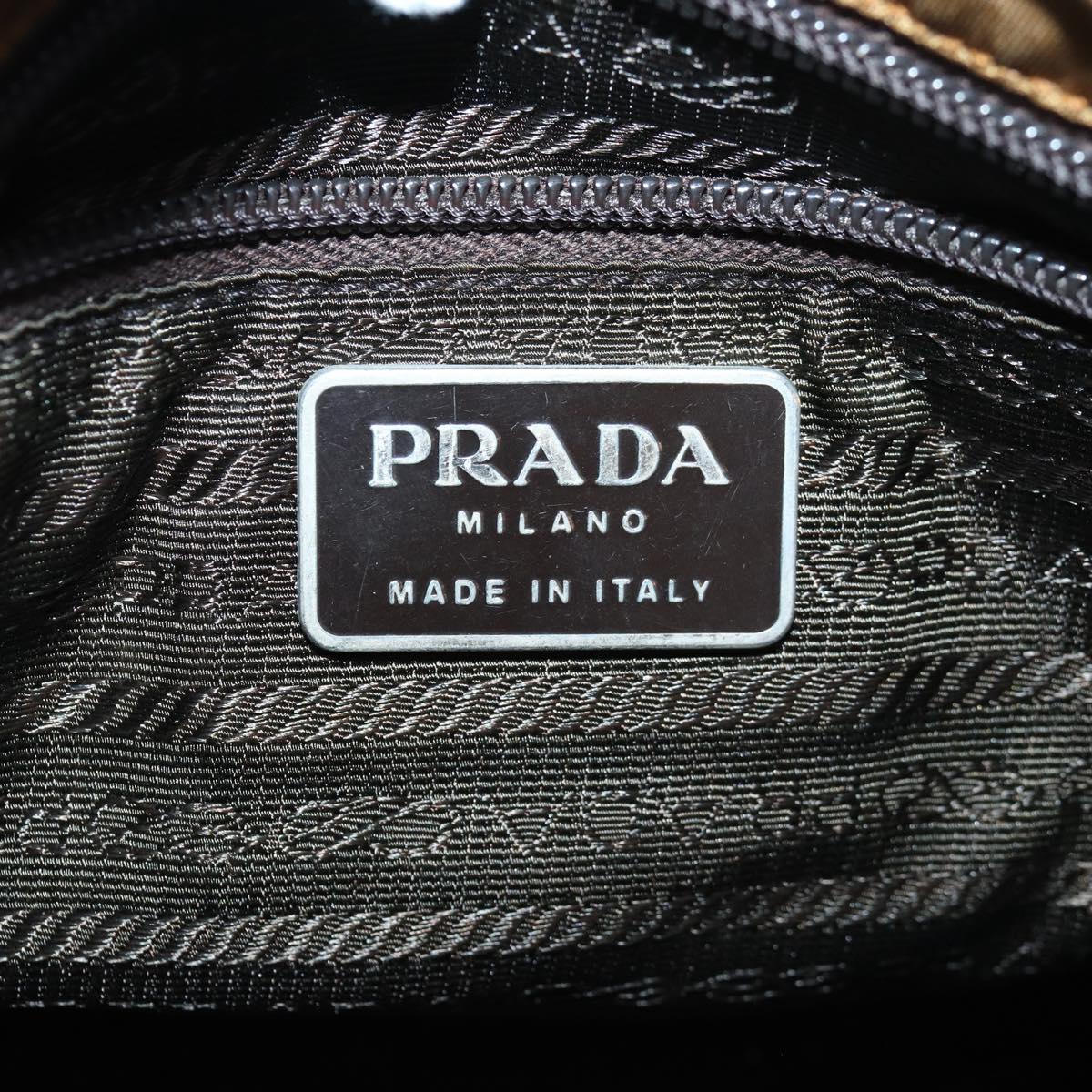 PRADA Shoulder Bag Nylon Brown Silver Auth 85483