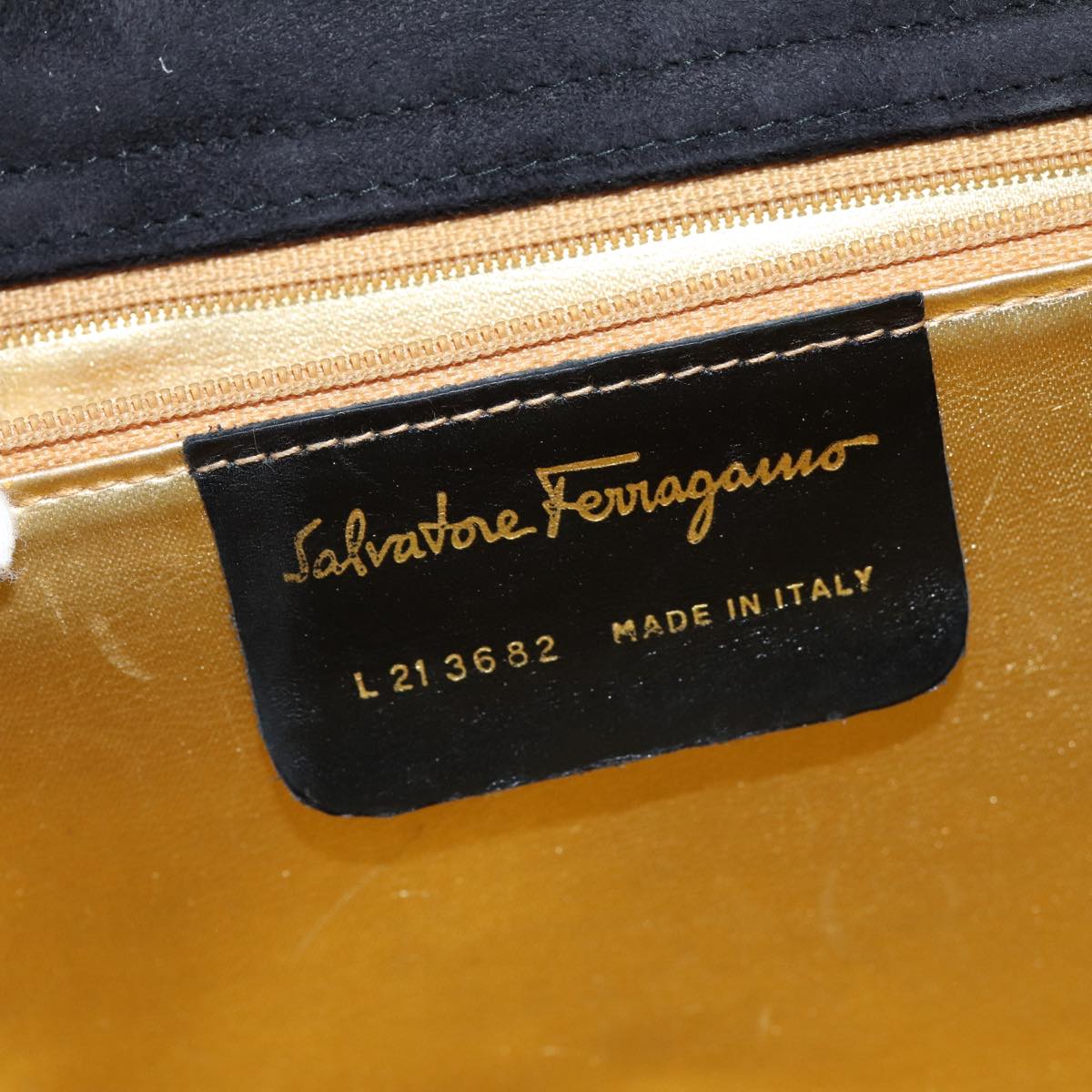 Salvatore Ferragamo Shoulder Bag Suede Black Gold Auth 85492