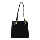 Salvatore Ferragamo Shoulder Bag Suede Black Gold Auth 85492-2