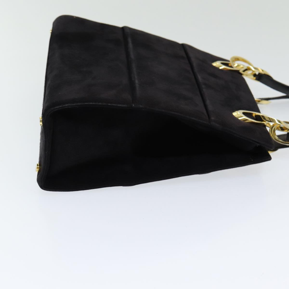 Salvatore Ferragamo Shoulder Bag Suede Black Gold Auth 85492