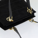 Salvatore Ferragamo Shoulder Bag Suede Black Gold Auth 85492-6