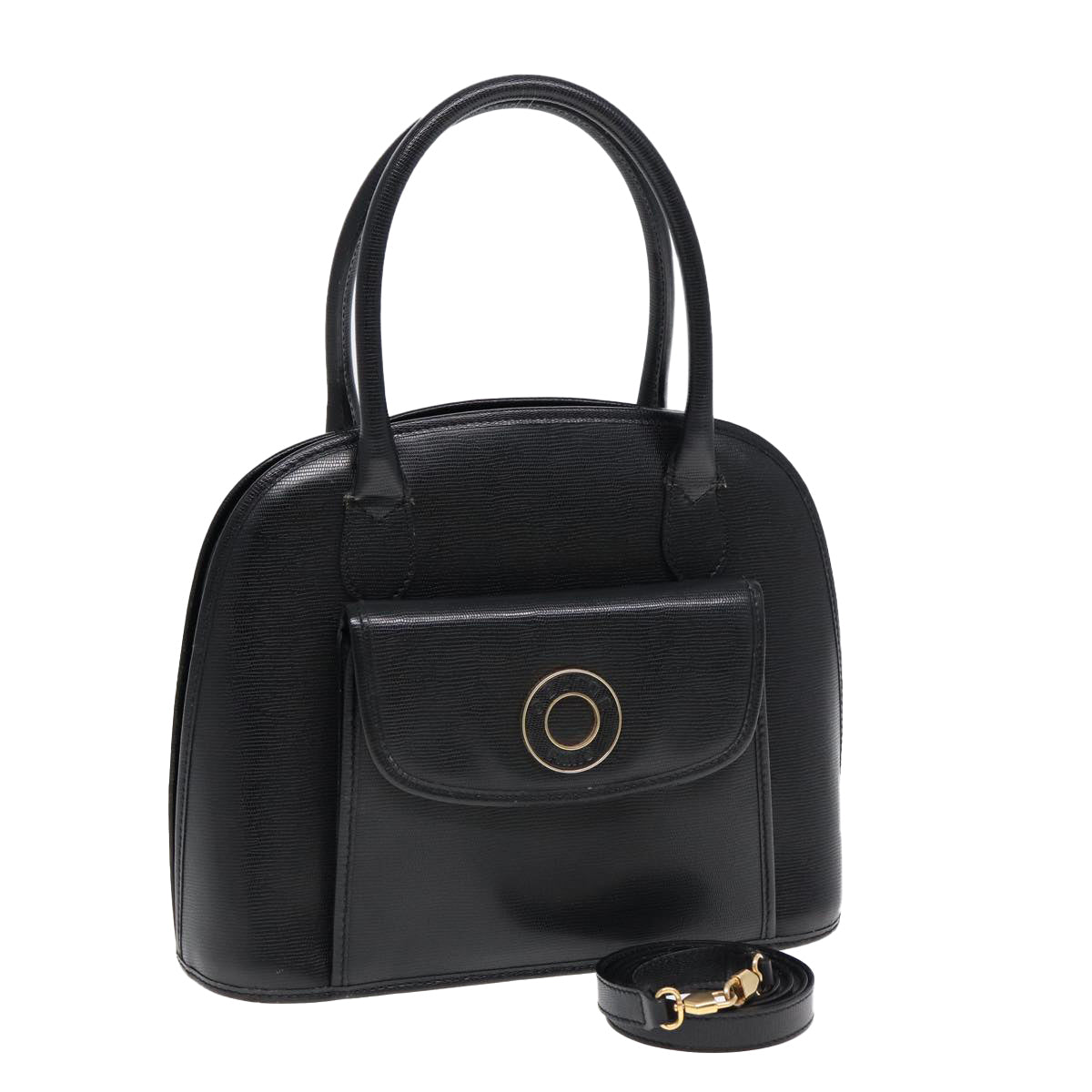 CELINE Hand Bag Leather 2way Black Gold Auth 85493