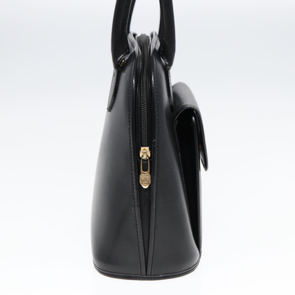 CELINE Hand Bag Leather 2way Black Gold Auth 85493