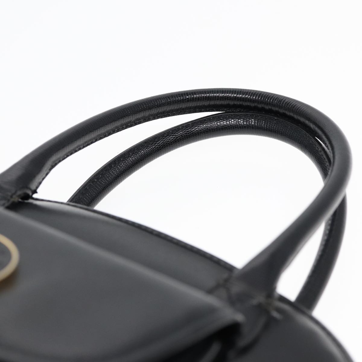 CELINE Hand Bag Leather 2way Black Gold Auth 85493