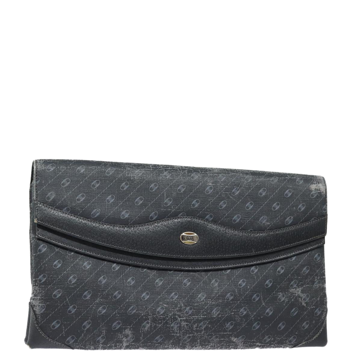 GUCCI Clutch Bag Leather Black Gold Auth 85496