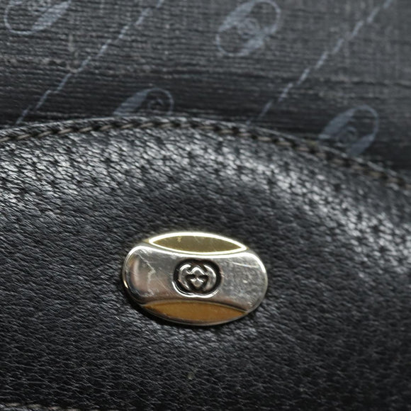 GUCCI Clutch Bag Leather Black Gold Auth 85496