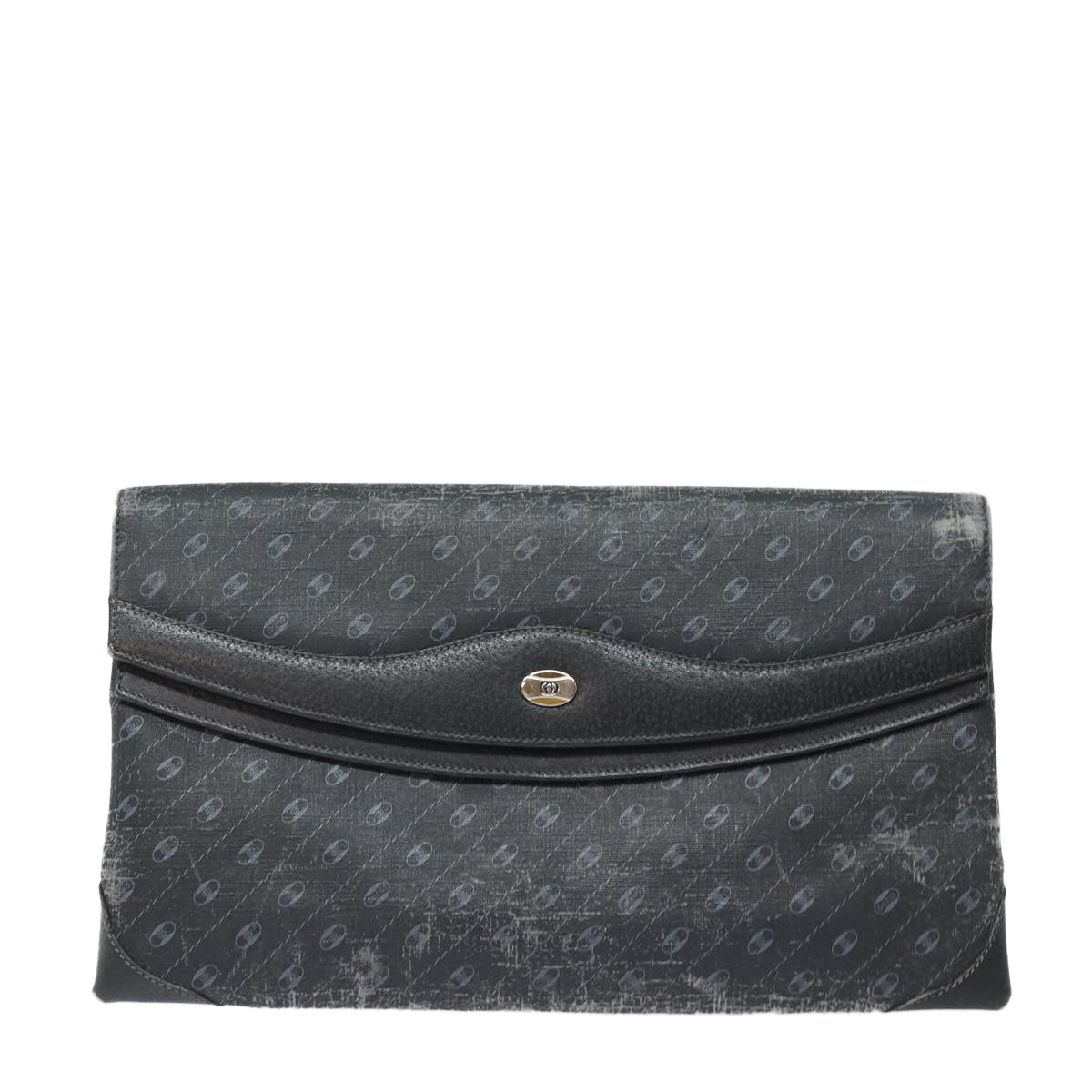 GUCCI Clutch Bag Leather Black Gold Auth 85496