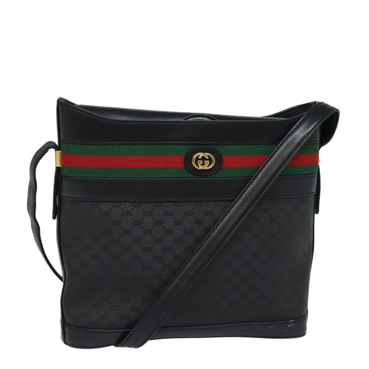 GUCCI Micro GG Supreme Web Sherry Line Shoulder Bag PVC Black Gold Auth 85498