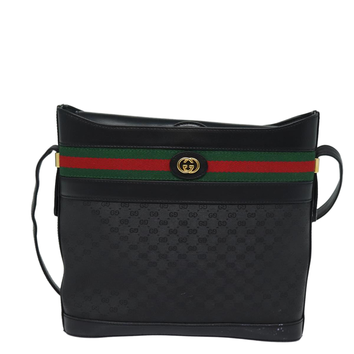 GUCCI Micro GG Supreme Web Sherry Line Shoulder Bag PVC Black Gold Auth 85498