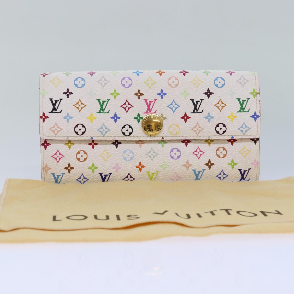 LOUIS VUITTON Multicolor Portefeuille Sarah Wallet White M93532 LV Auth 85501