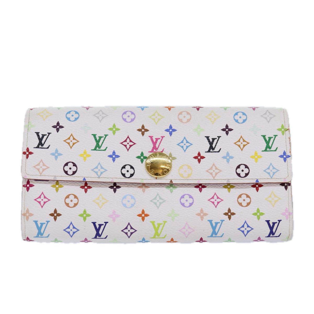 LOUIS VUITTON Multicolor Portefeuille Sarah Wallet White M93532 LV Auth 85501