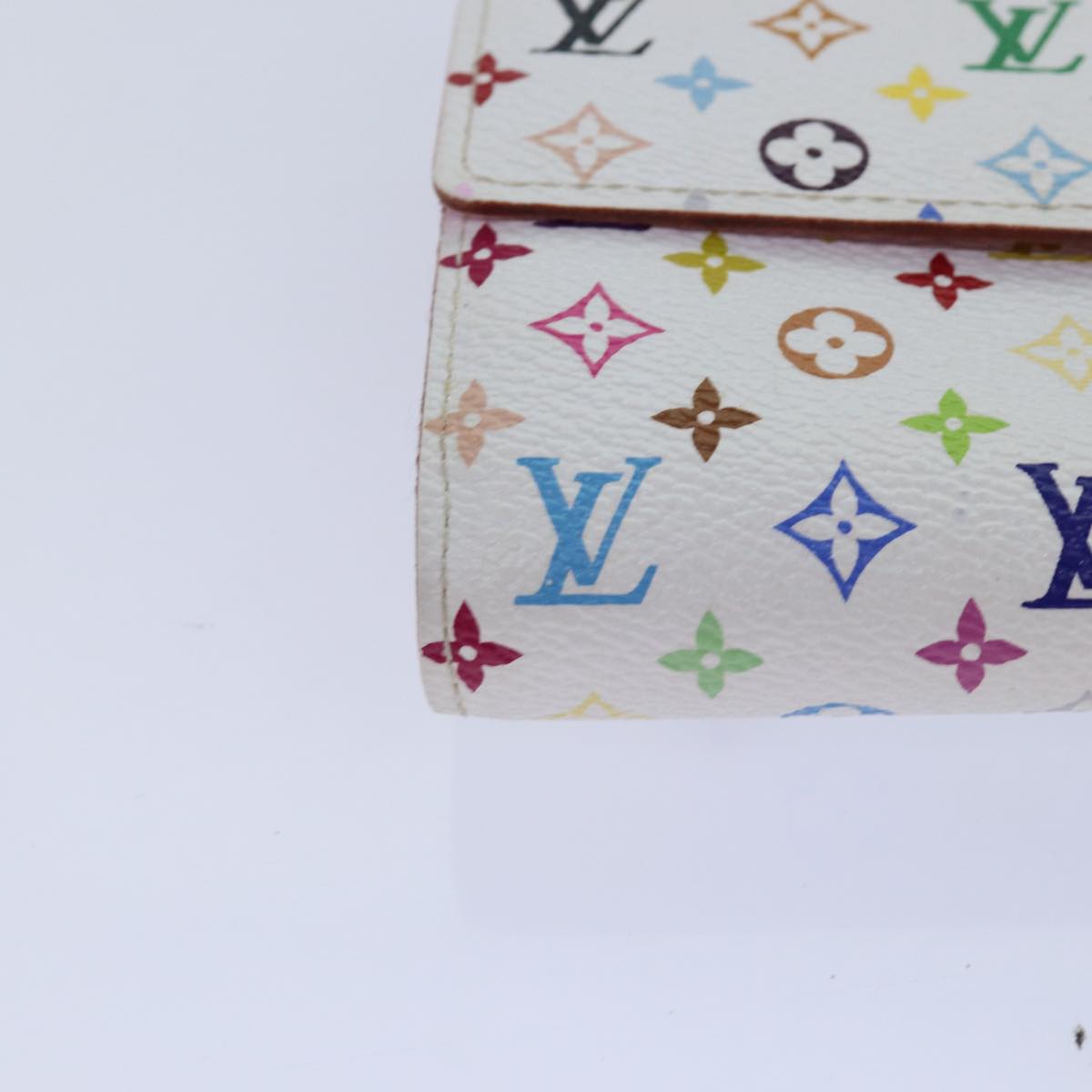 LOUIS VUITTON Multicolor Portefeuille Sarah Wallet White M93532 LV Auth 85501