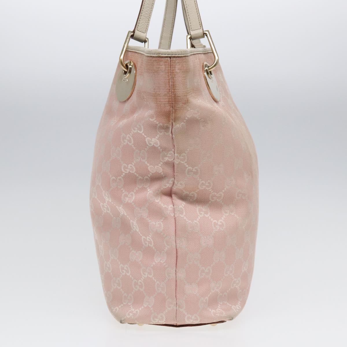 GUCCI GG Canvas Tote Bag Pink White gold 120836 Auth 85502