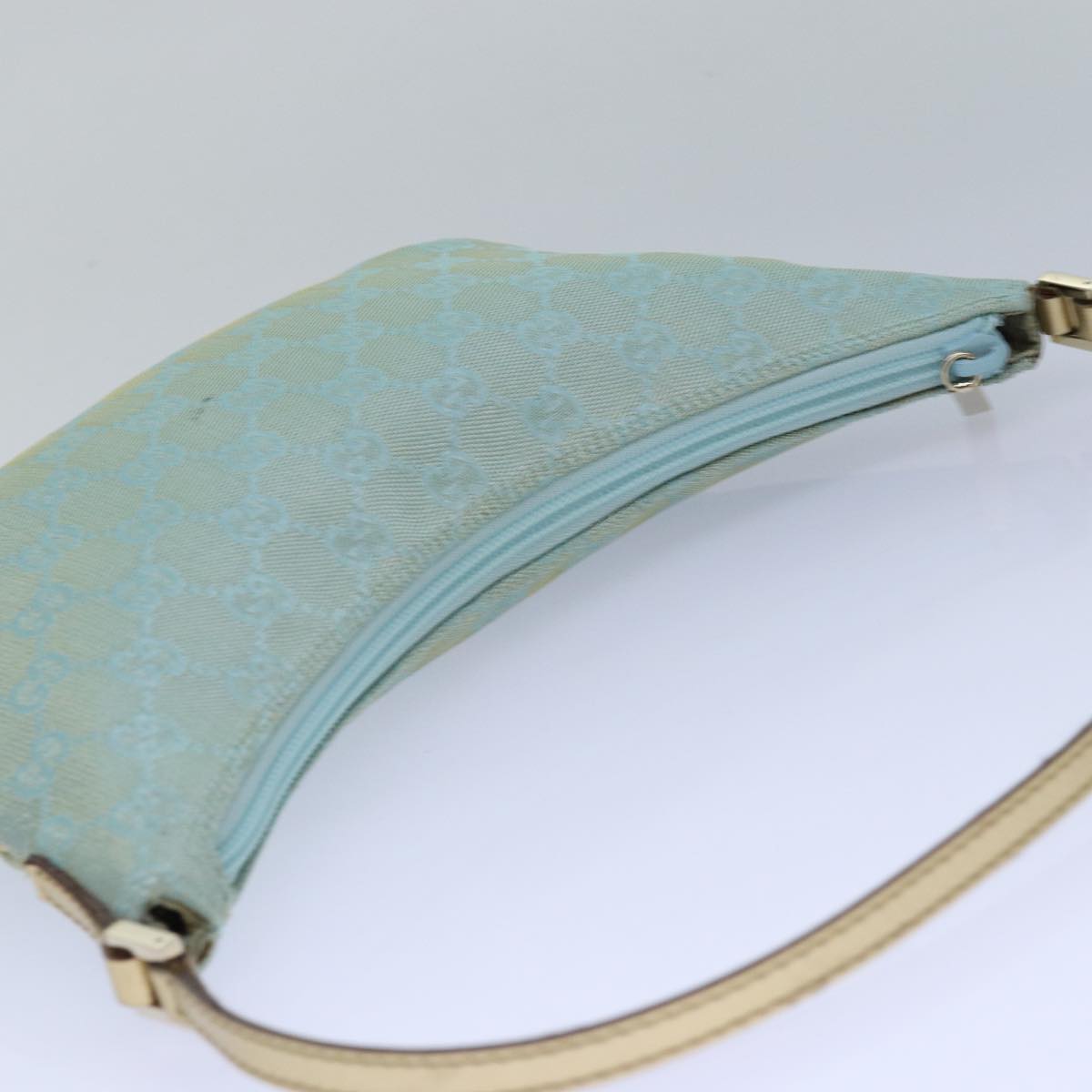 GUCCI GG Canvas Shoulder Bag Light Blue Gold 005 0813 Auth 85517