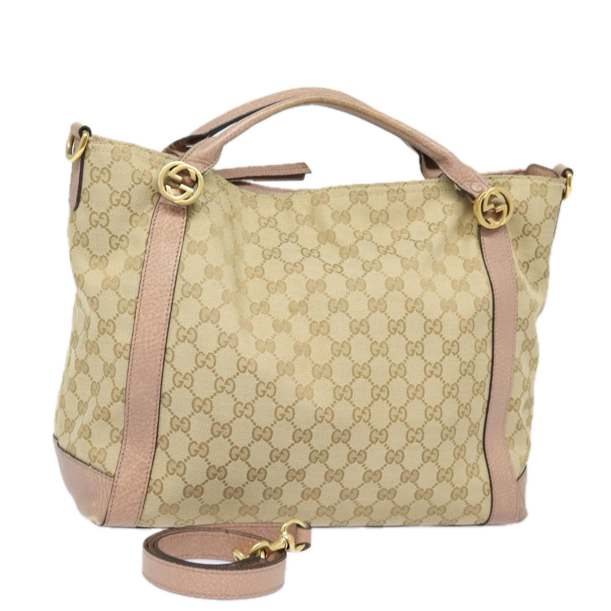 GUCCI GG Canvas Hand Bag 2way Beige Pink gold 323675 Auth 85520