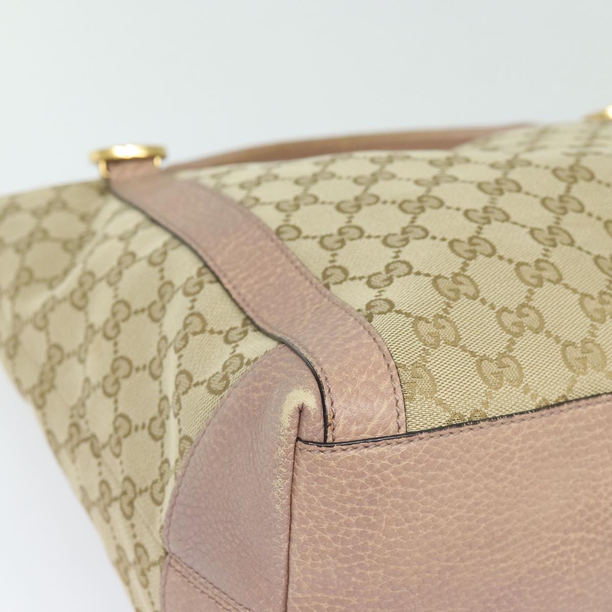 GUCCI GG Canvas Hand Bag 2way Beige Pink gold 323675 Auth 85520