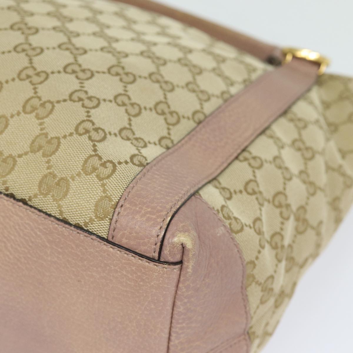 GUCCI GG Canvas Hand Bag 2way Beige Pink gold 323675 Auth 85520