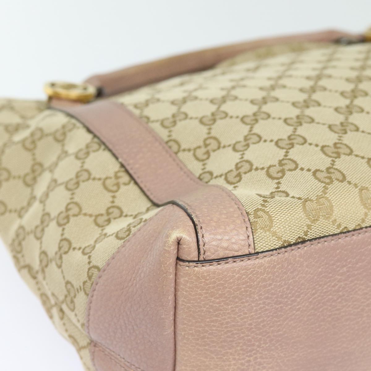 GUCCI GG Canvas Hand Bag 2way Beige Pink gold 323675 Auth 85520