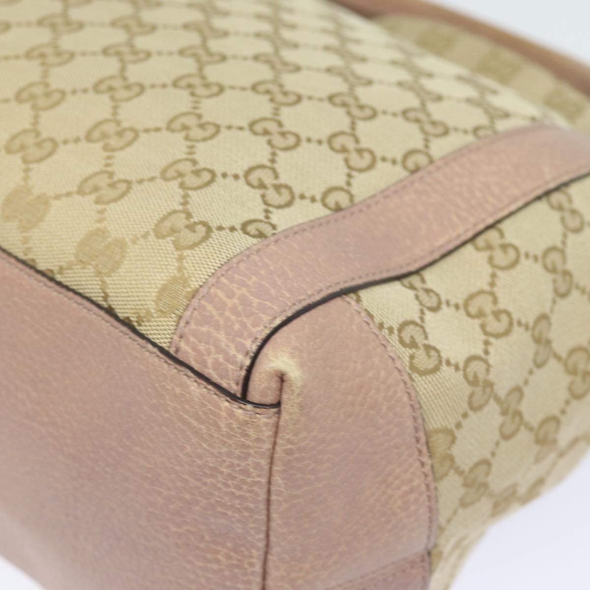 GUCCI GG Canvas Hand Bag 2way Beige Pink gold 323675 Auth 85520