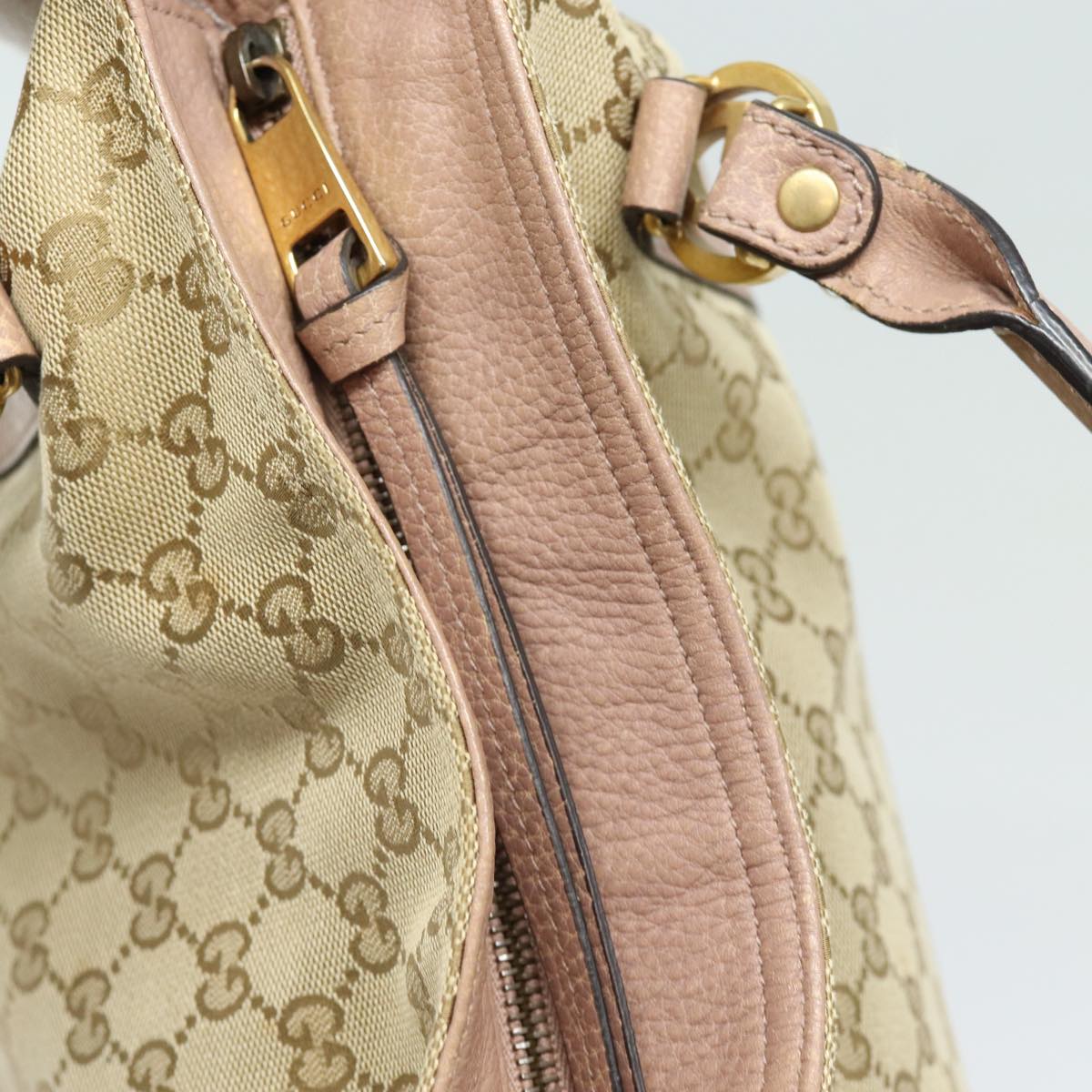 GUCCI GG Canvas Hand Bag 2way Beige Pink gold 323675 Auth 85520