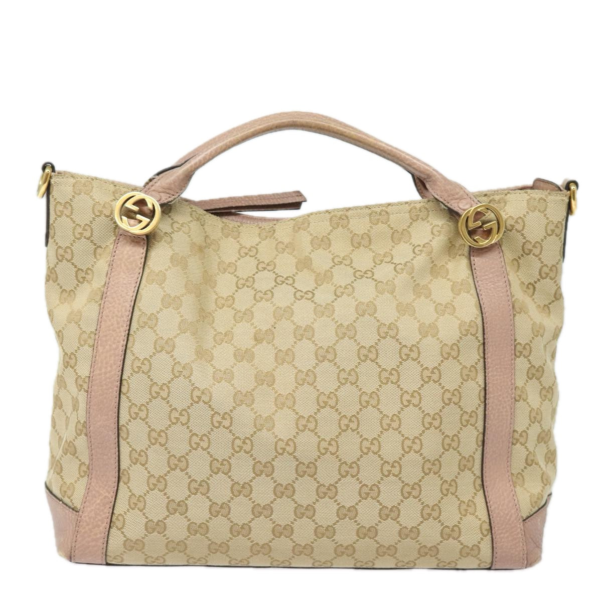 GUCCI GG Canvas Hand Bag 2way Beige Pink gold 323675 Auth 85520