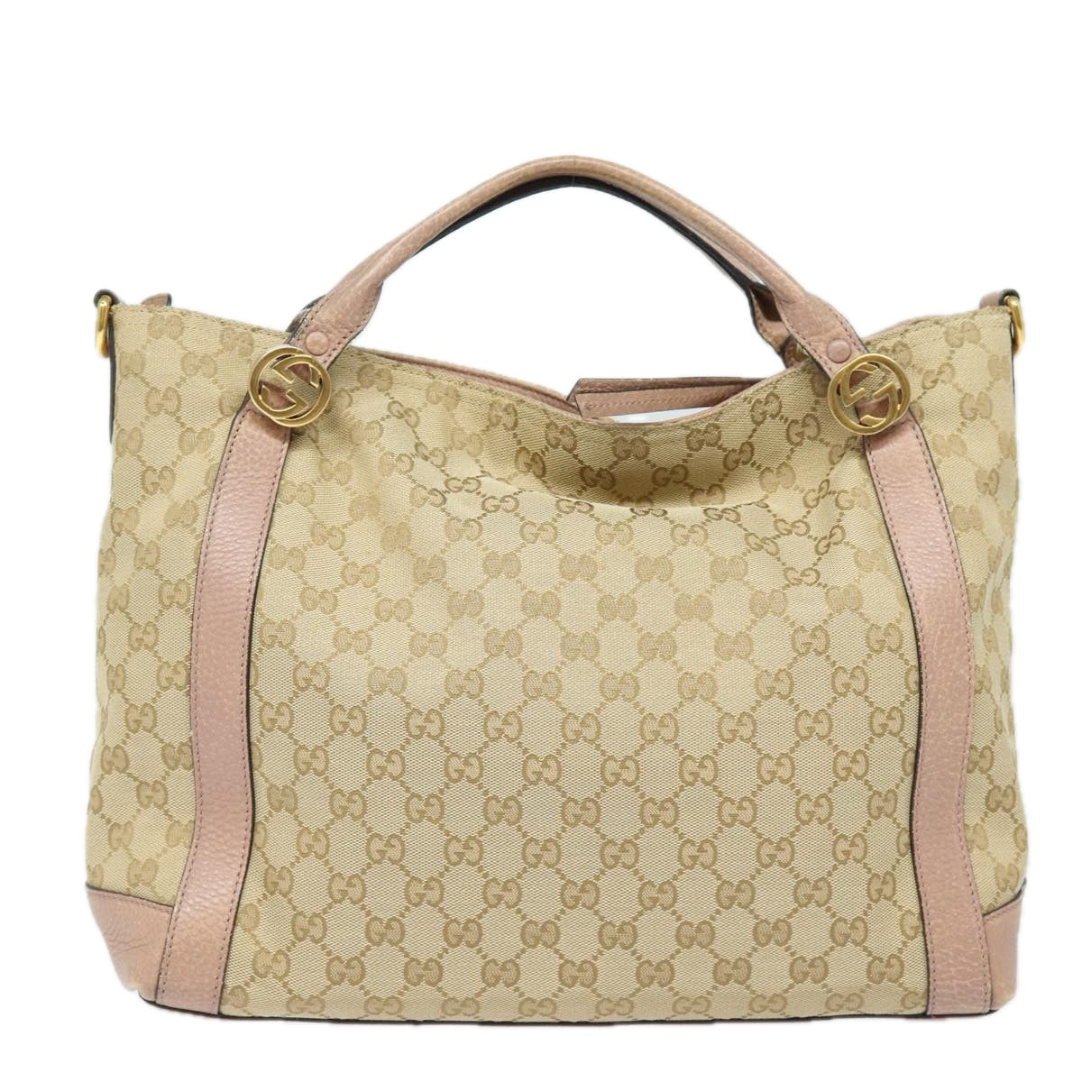 GUCCI GG Canvas Hand Bag 2way Beige Pink gold 323675 Auth 85520 - 0