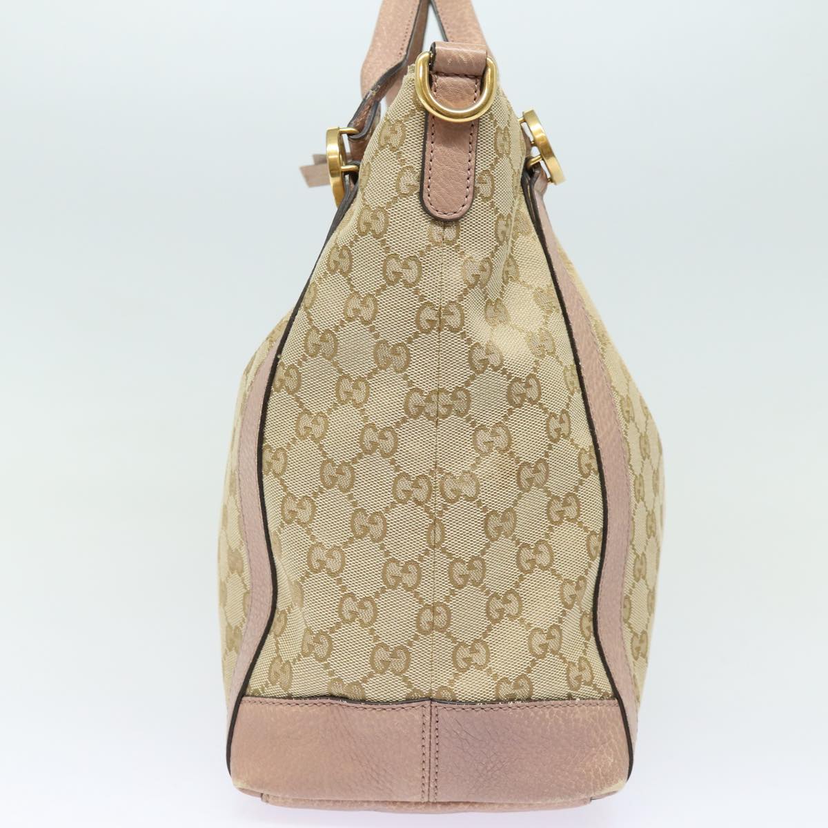 GUCCI GG Canvas Hand Bag 2way Beige Pink gold 323675 Auth 85520