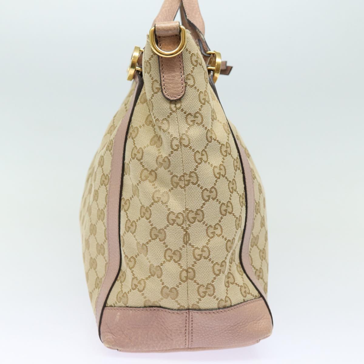 GUCCI GG Canvas Hand Bag 2way Beige Pink gold 323675 Auth 85520