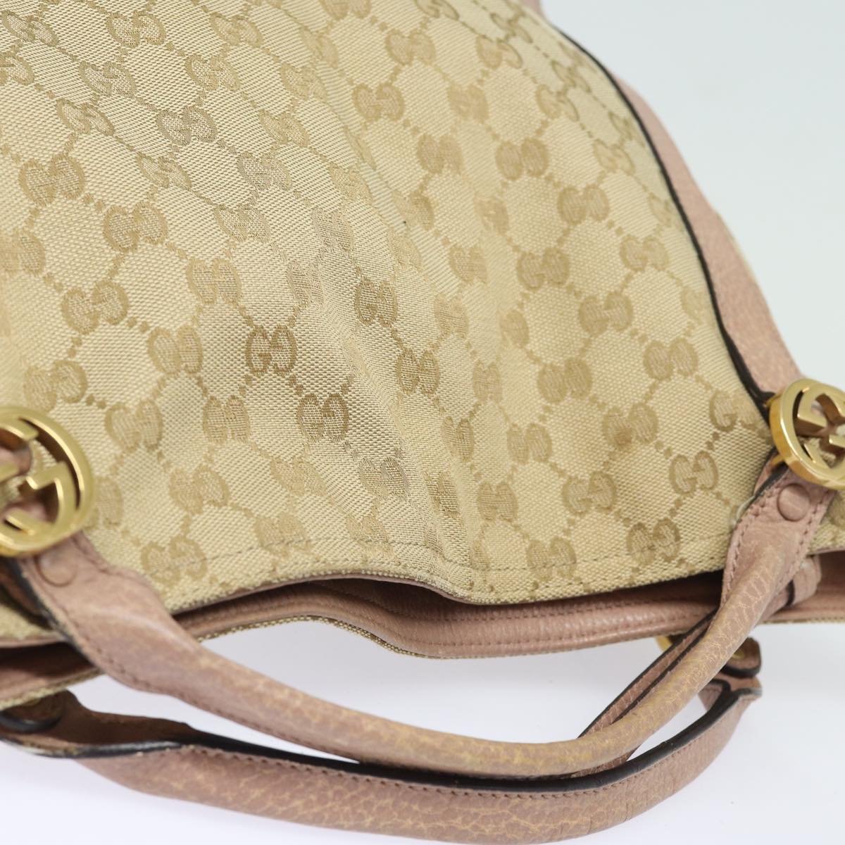 GUCCI GG Canvas Hand Bag 2way Beige Pink gold 323675 Auth 85520