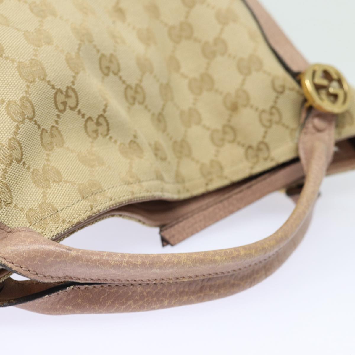 GUCCI GG Canvas Hand Bag 2way Beige Pink gold 323675 Auth 85520