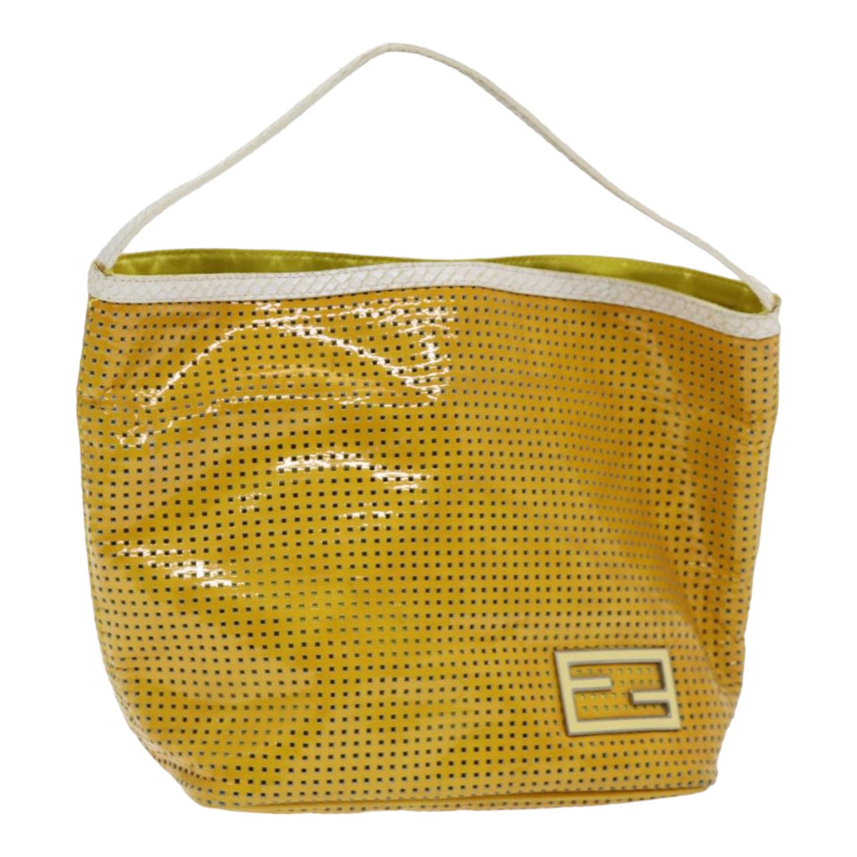 FENDI Hand Bag Enamel Yellow White Silver Auth 85528