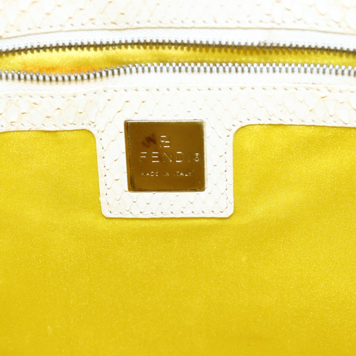 FENDI Hand Bag Enamel Yellow White Silver Auth 85528