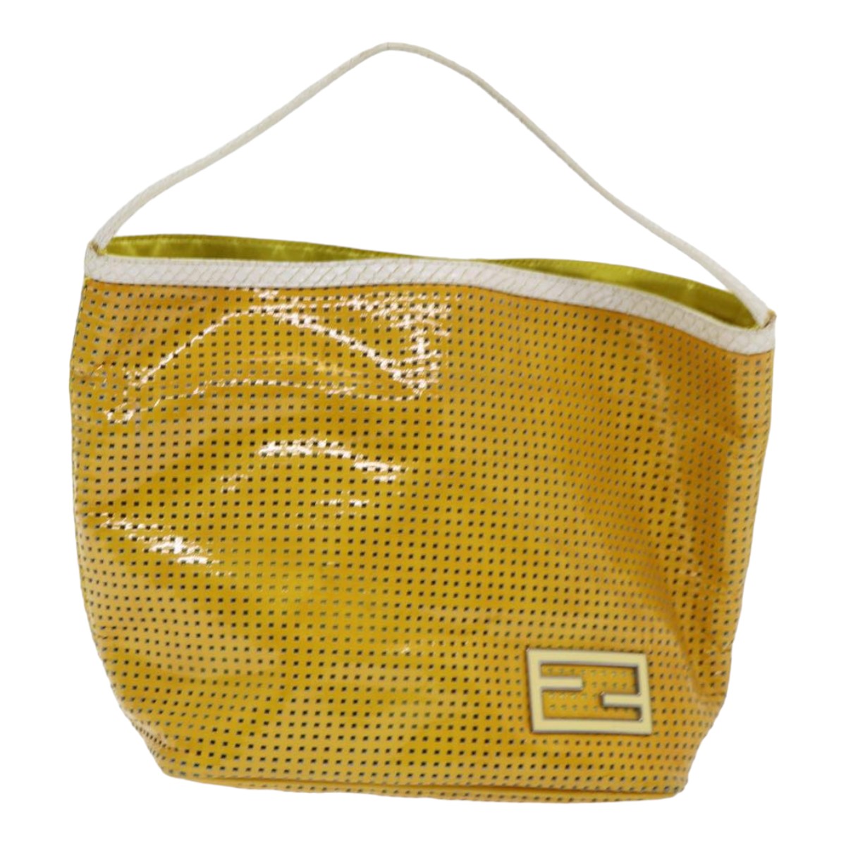 FENDI Hand Bag Enamel Yellow White Silver Auth 85528