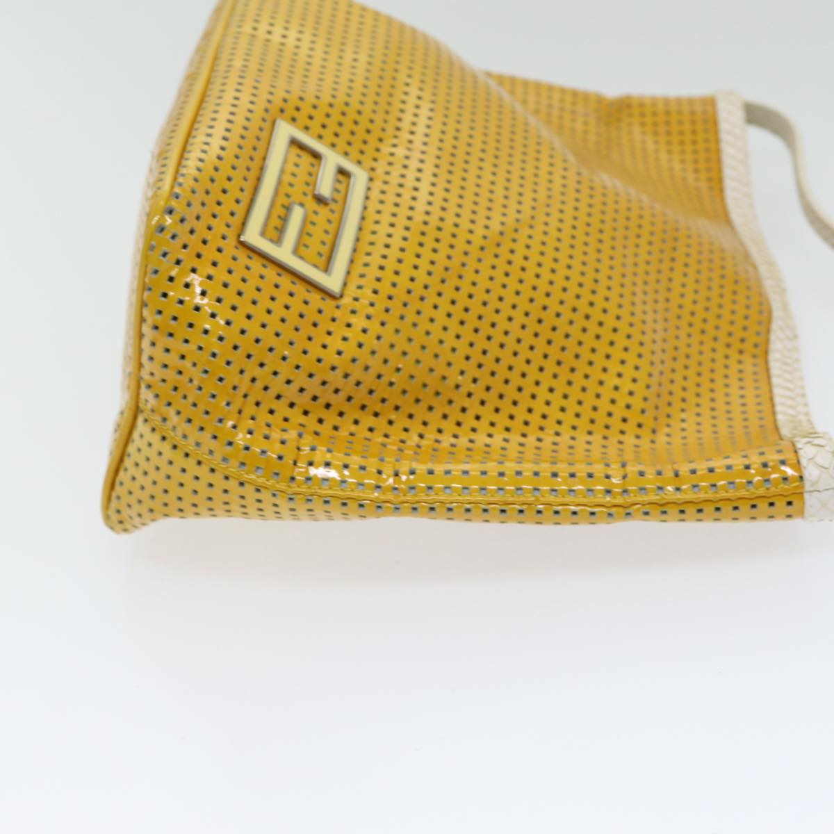 FENDI Hand Bag Enamel Yellow White Silver Auth 85528