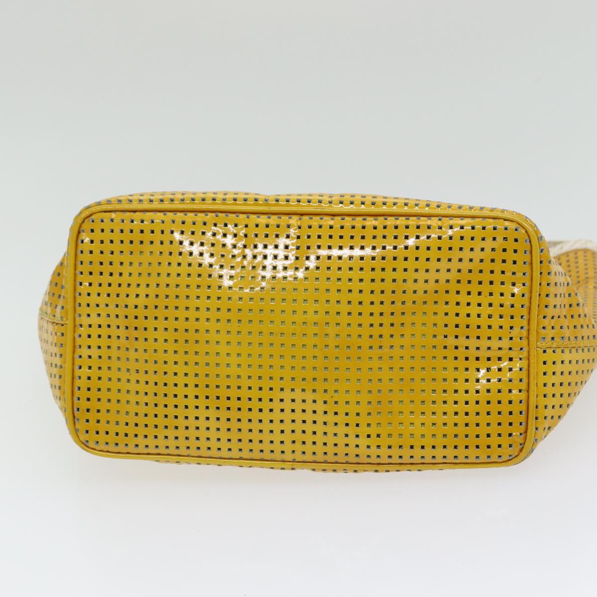 FENDI Hand Bag Enamel Yellow White Silver Auth 85528