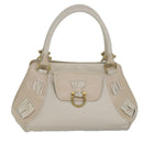 Salvatore Ferragamo Gancini Shoulder Bag Leather White Gold Auth 85534-1