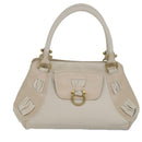 Salvatore Ferragamo Gancini Shoulder Bag Leather White Gold Auth 85534-13