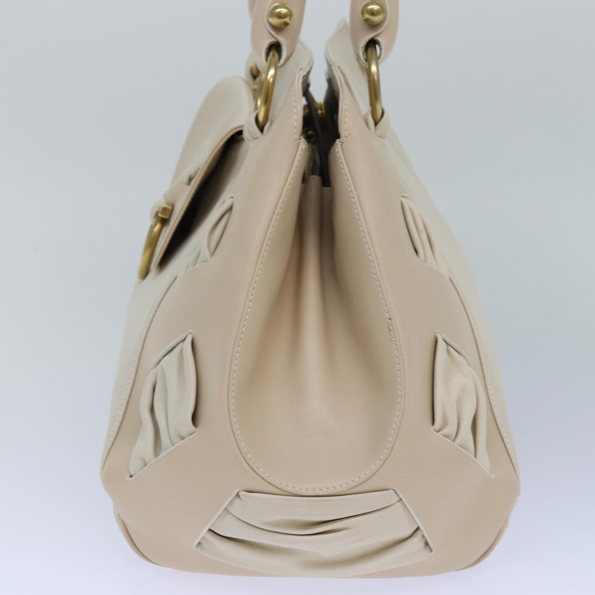 Salvatore Ferragamo Gancini Shoulder Bag Leather White Gold